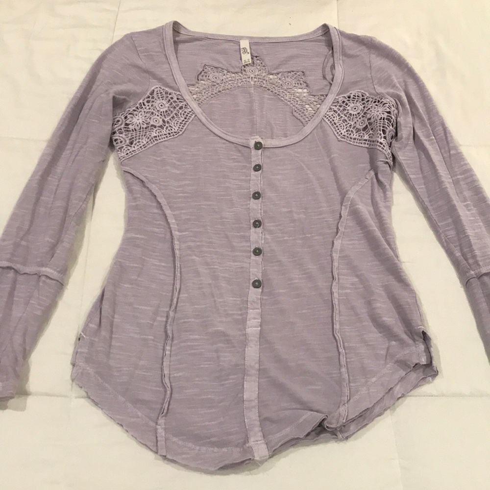 Free People Lace insert long sleeve top